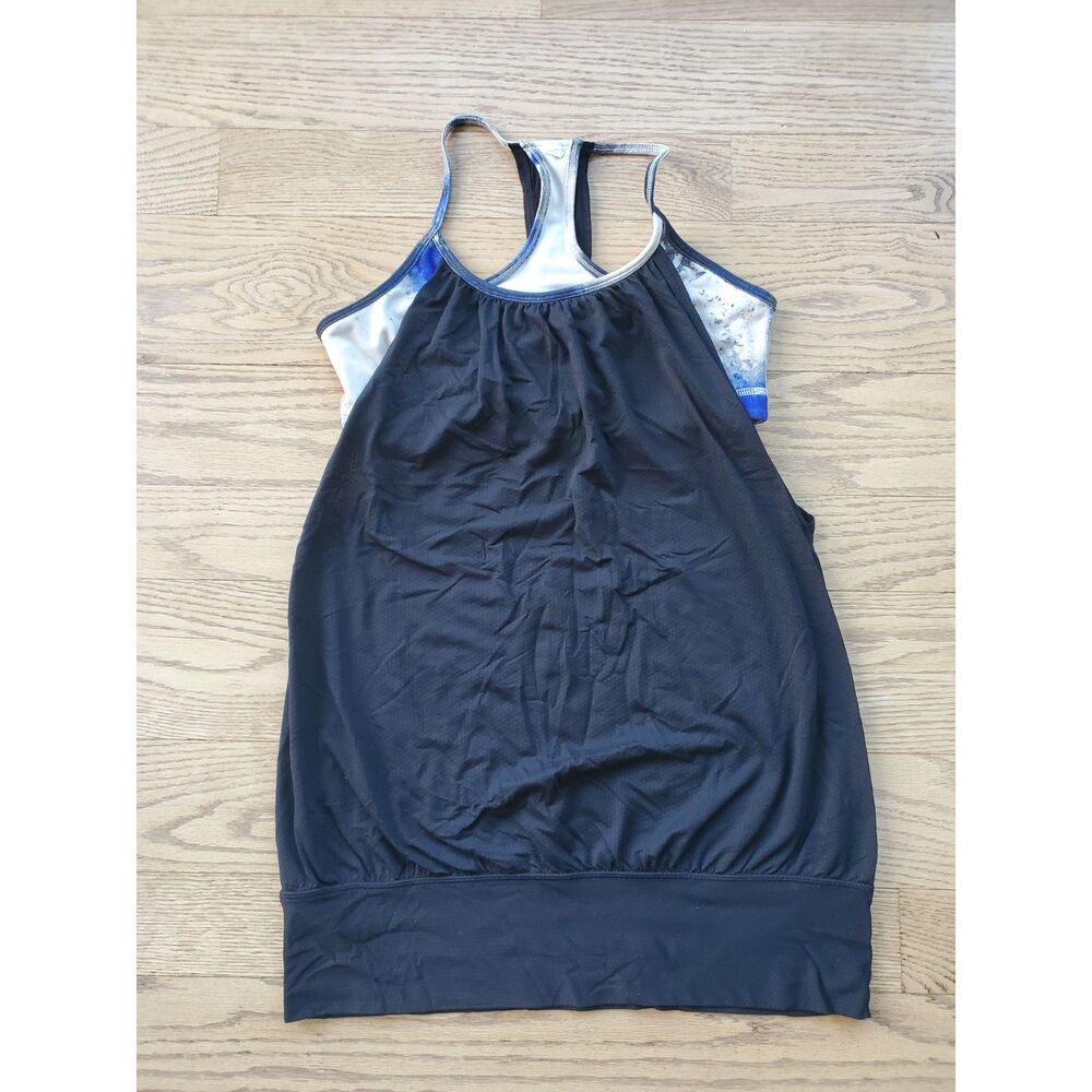 lululemon Womens 8 No Limits Tank Black Blue White Milky Way Athleisure EUC